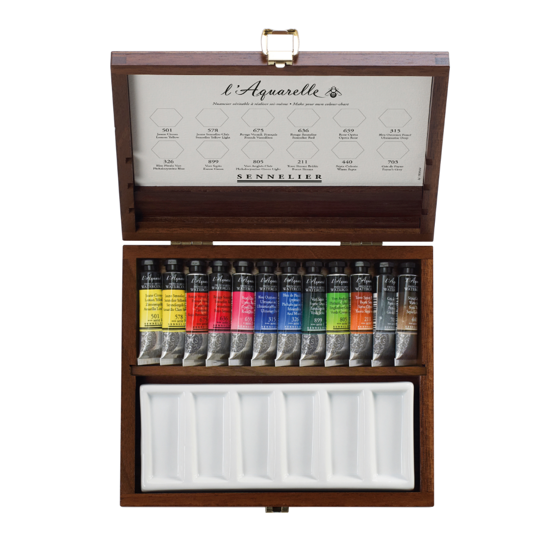 Sennelier Artist Quality Watercolour Wooden Box with 12 Tubes - Melbourne Etching Supplies