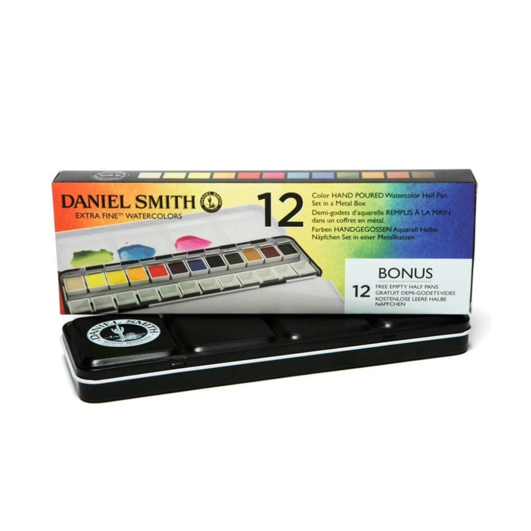 Daniel Smith 12 Colour Hand Poured Half Pan Set in Metal Box