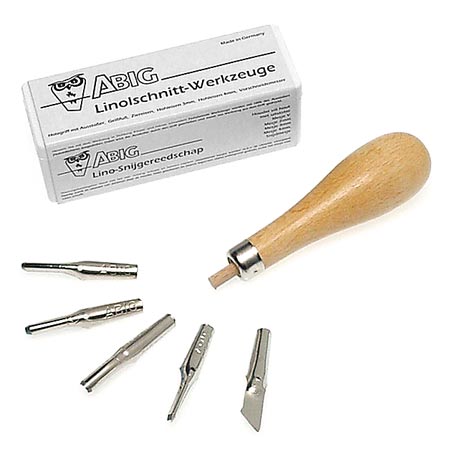 ABIG 5 Piece lino cutter set with wooden handle - Melbourne Etching Supplies