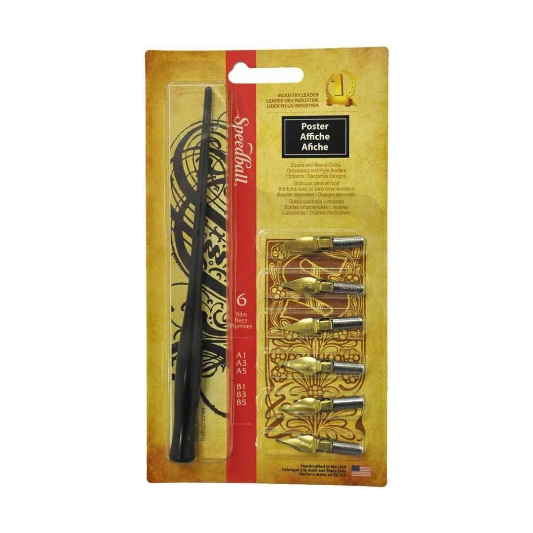 Speedball Poster Lettering Set With 6 Nibs & Holder