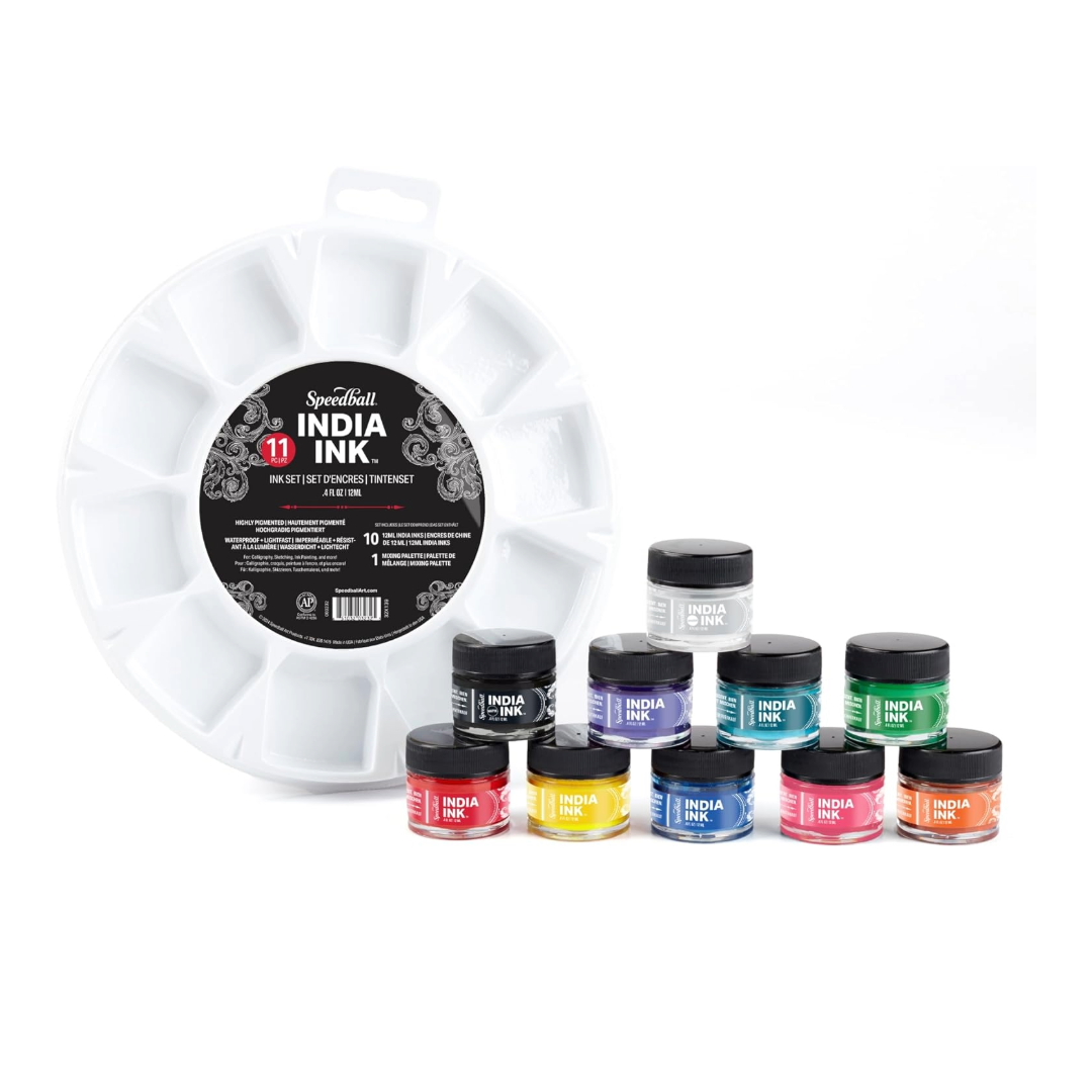 Speedball India Ink 12 Colour Set & Palette