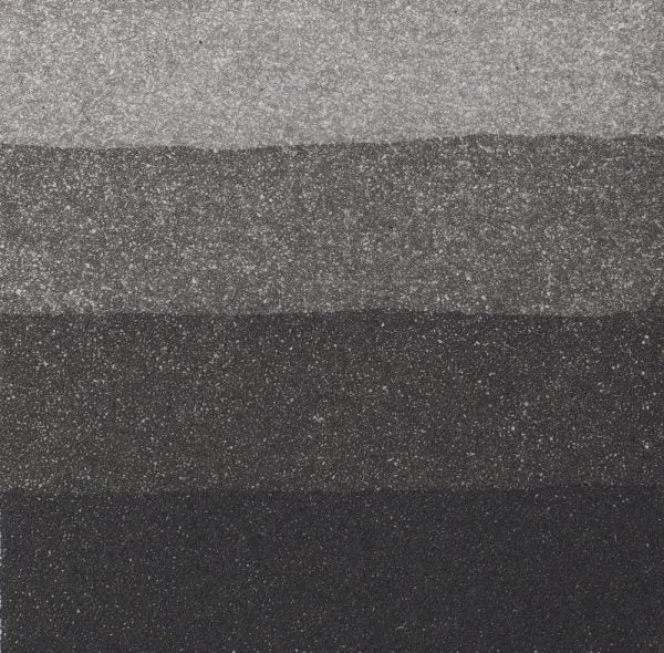 An aquatint test print in black showing 4 depths of tone.
