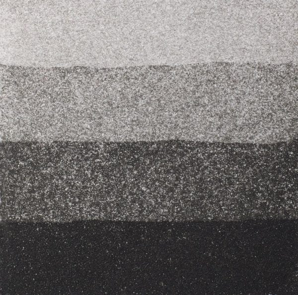 An aquatint test print in black showing 4 depths of tone.