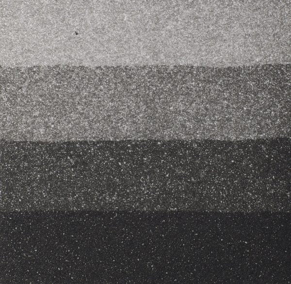 An aquatint test print in black showing 4 depths of tone.