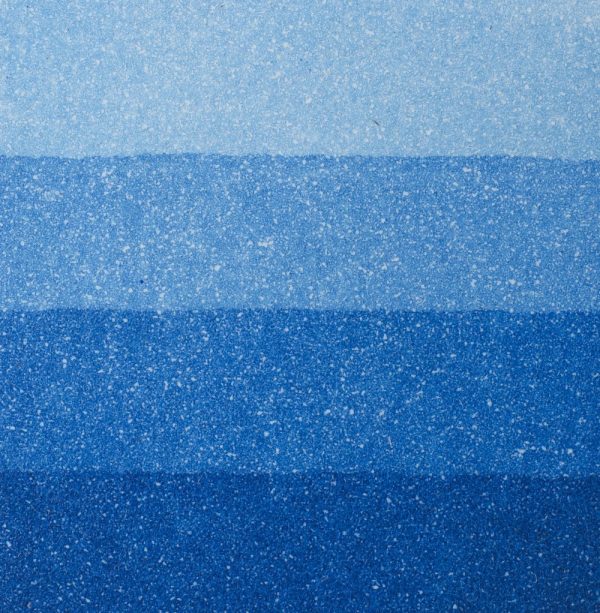 An aquatint test print in blue showing 4 depths of tone.