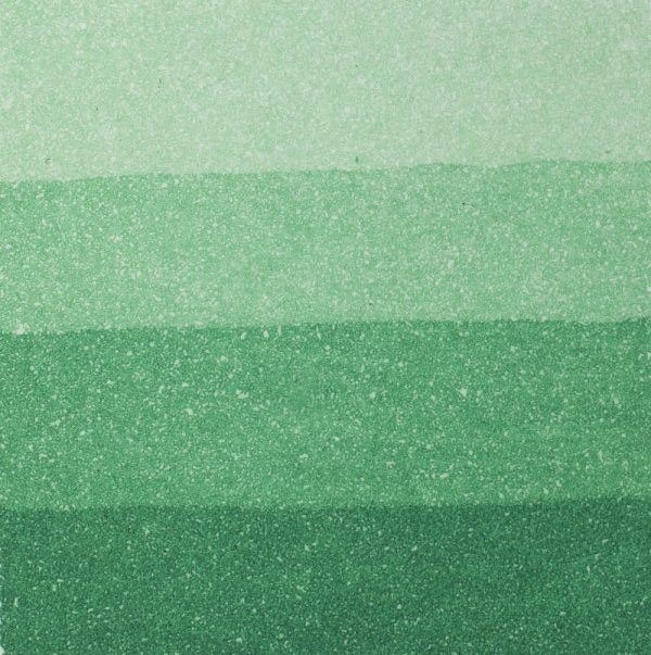 An aquatint test print in green showing 4 depths of tone.