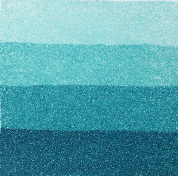 An aquatint test print in green showing 4 depths of tone.
