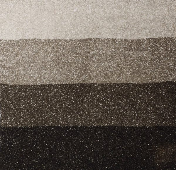 An aquatint test print in brown showing 4 depths of tone.