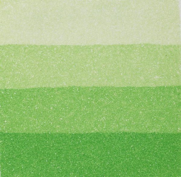 An aquatint test print in green showing 4 depths of tone.