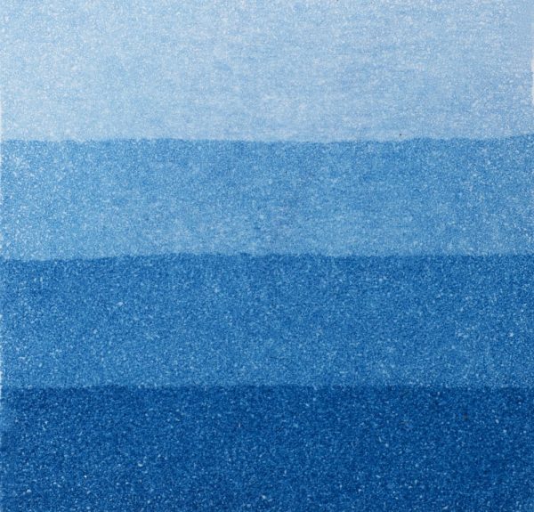 An aquatint test print in blue showing 4 depths of tone.