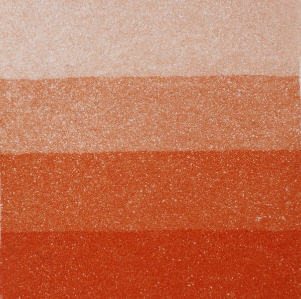 An aquatint test print in red showing 4 depths of tone.
