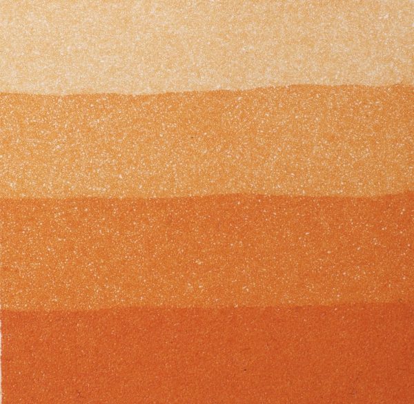 An aquatint test print in orange showing 4 depths of tone.