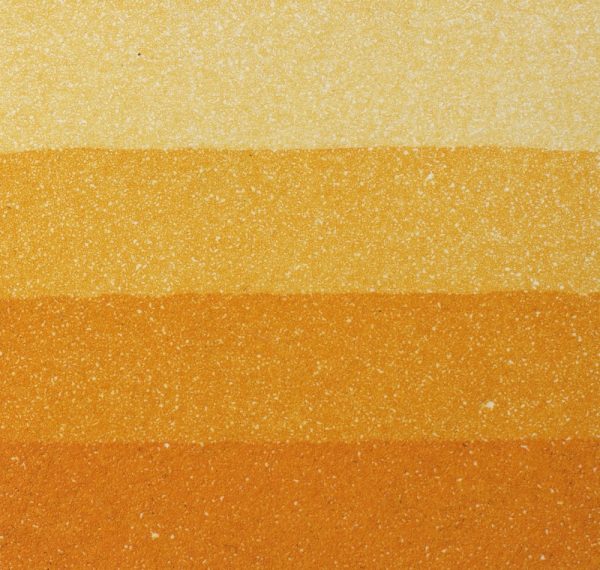 An aquatint test print in yellow showing 4 depths of tone.