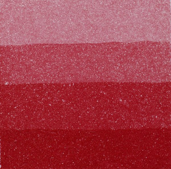 An aquatint test print in red showing 4 depths of tone.