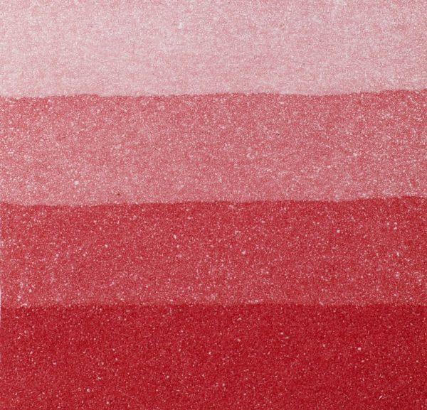 An aquatint test print in red showing 4 depths of tone.