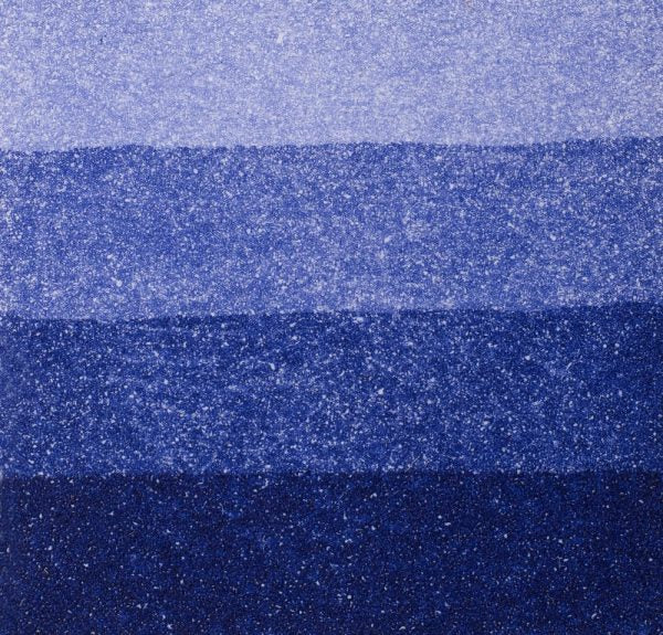 An aquatint test print in blue showing 4 depths of tone.