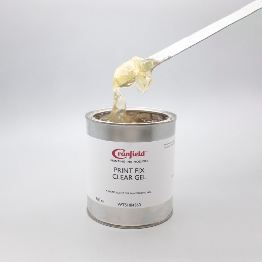 Print Fix Clear Gel container open with a spatula extracting some of the gel from the container.