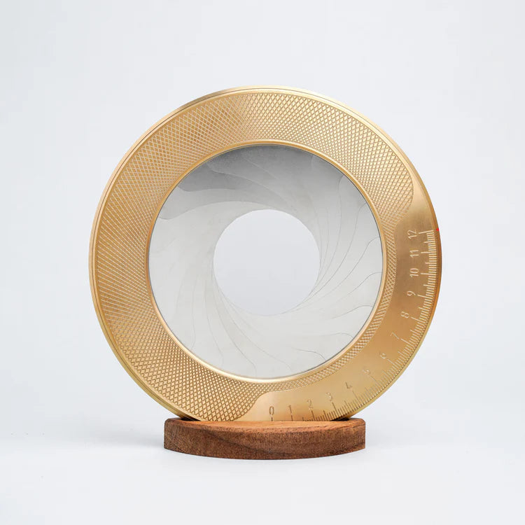 Makers Cabinet Large Format Drawing Compass Sitting up in the Walnut Base