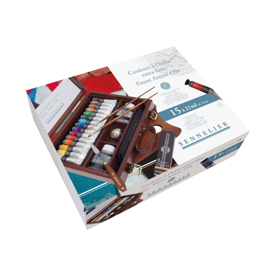 Sennelier Artists' Oils Set of 15x 21ml in Wooden Travel Box