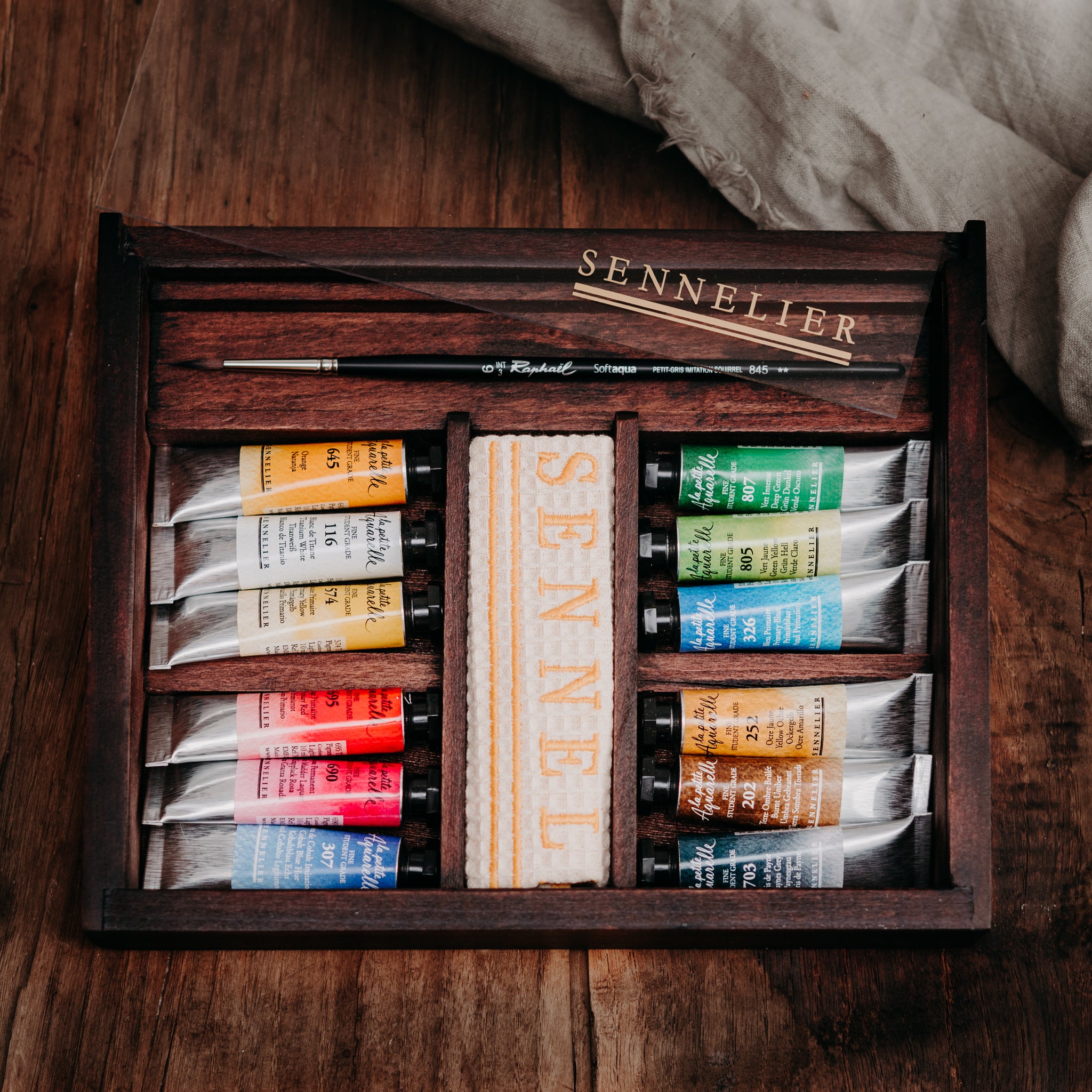Sennelier La Petite Aquarelle Wooden Box Set with 12 x tubes