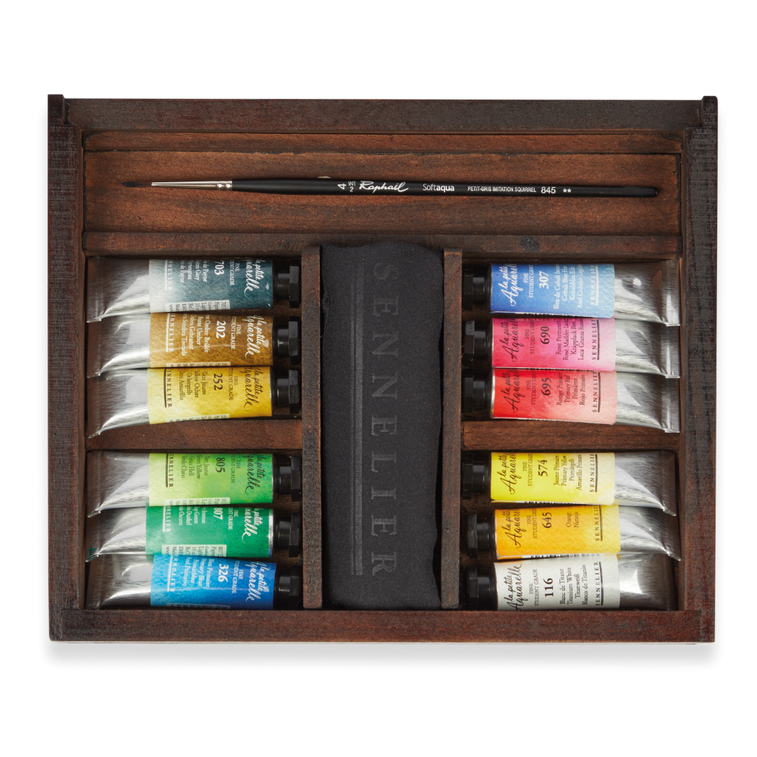 Sennelier La Petite Aquarelle Wooden Box Set with 12 x  tubes