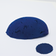 A half egg shaped pastel in a deep blue tone, sitting on a white background with a drawn colour swatch.