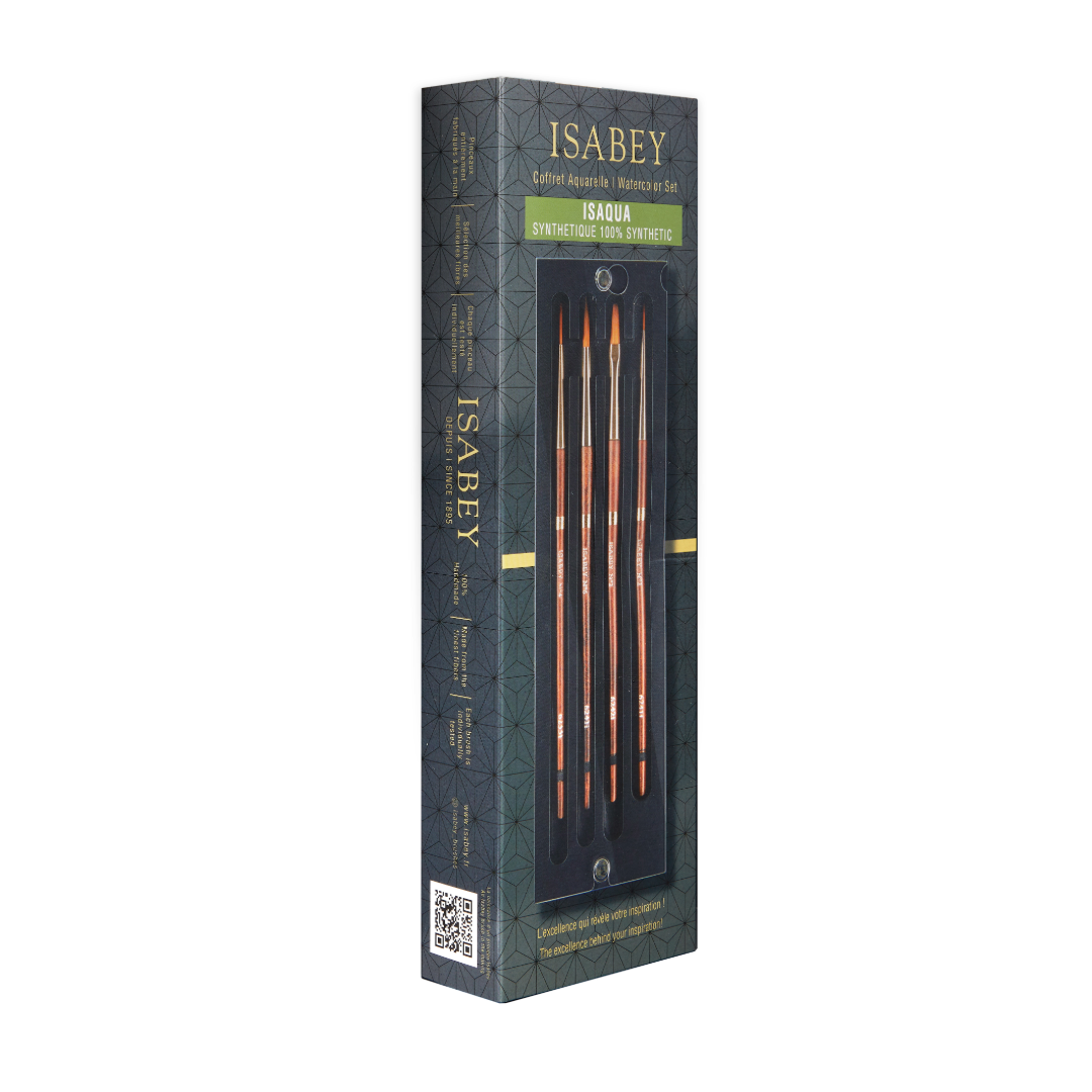 Isabey Brush Set of 4 Synthetic Watercolour Brushes in Black Box