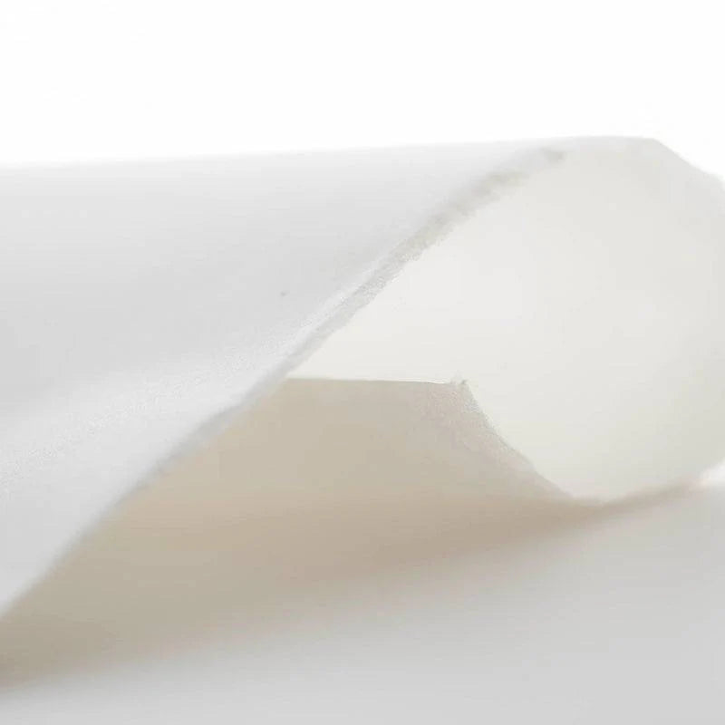 Close-up of a white paper with a subtle texture on a light grey background