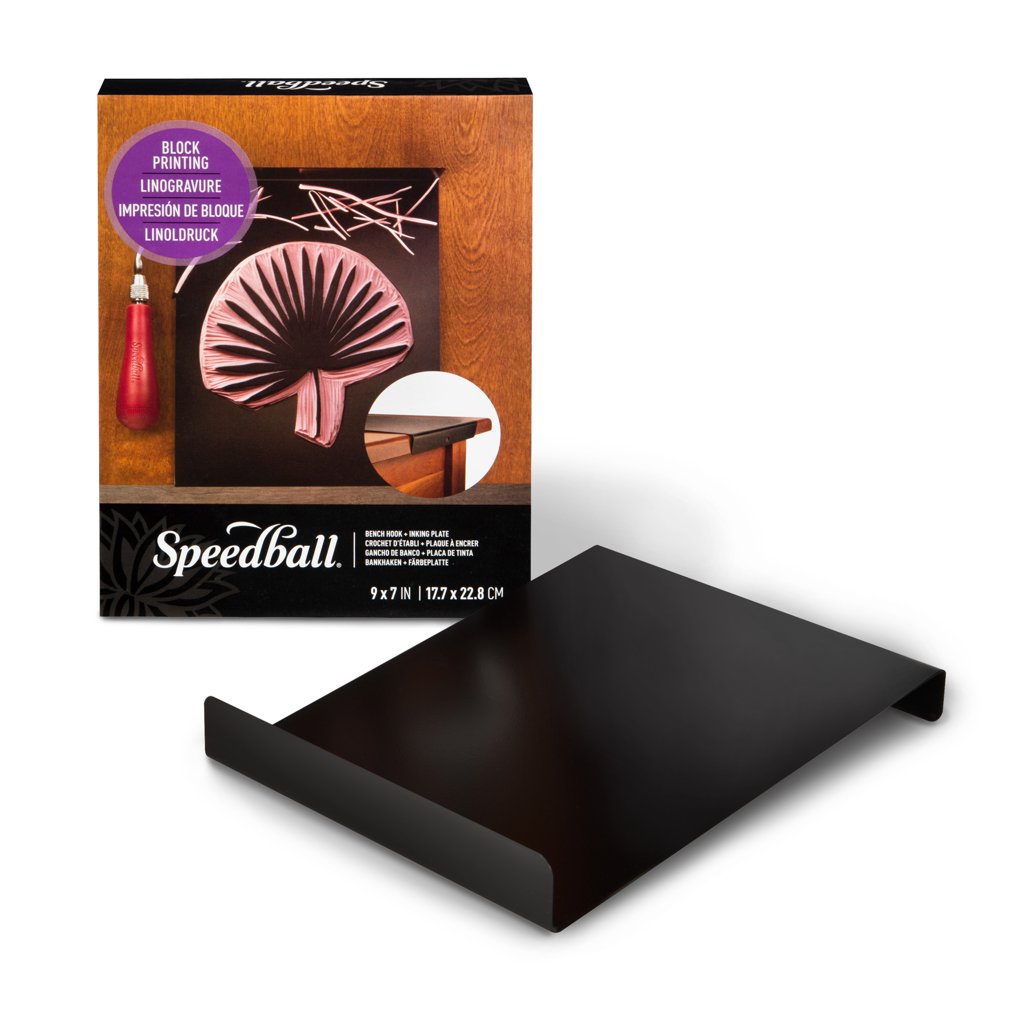 Speedball Bench Hook in black against packaging  on a white background
