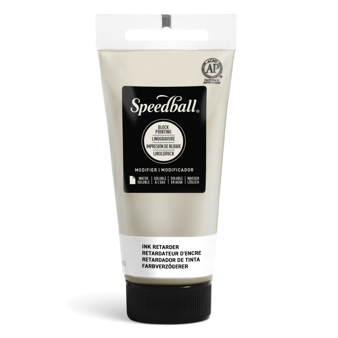 A tube Speedball Water Based Block Printing Ink Extender with a black cap and label.