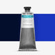Tube of Lawrence blue relief printing ink, against a colour swatch on a white background