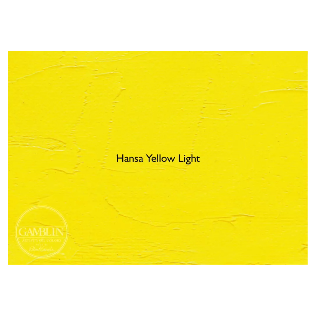 A swatch of a cool yellow Gamblin Relief Ink on a white background with a Gamblin logo in the left corner.