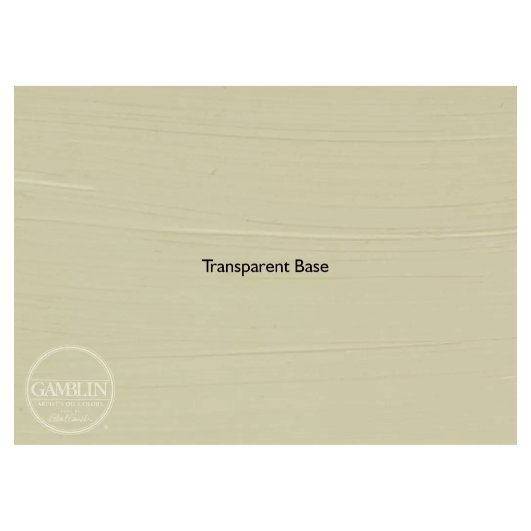 A swatch of a off white Transparent Gamblin Relief Ink on a white background with a Gamblin logo in the left corner.