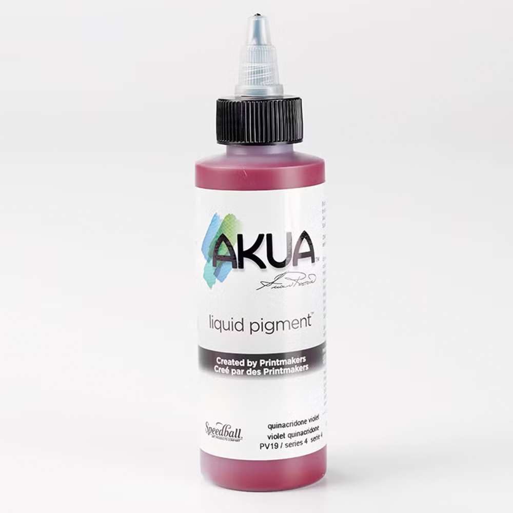 A bottle of Purple Akua Liquid Pigment Ink for monoprinting on a white background 