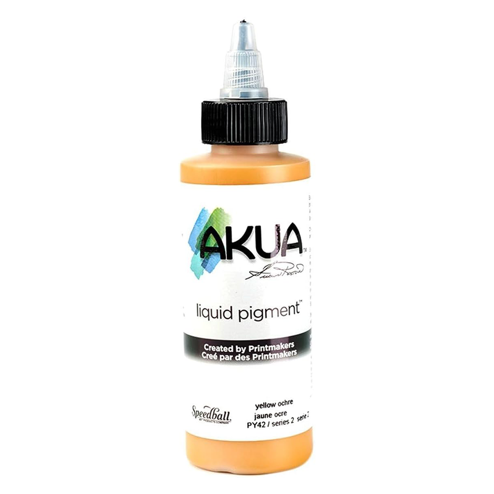  A bottle of brown Akua Liquid Pigment Ink for monoprinting on a white background 
