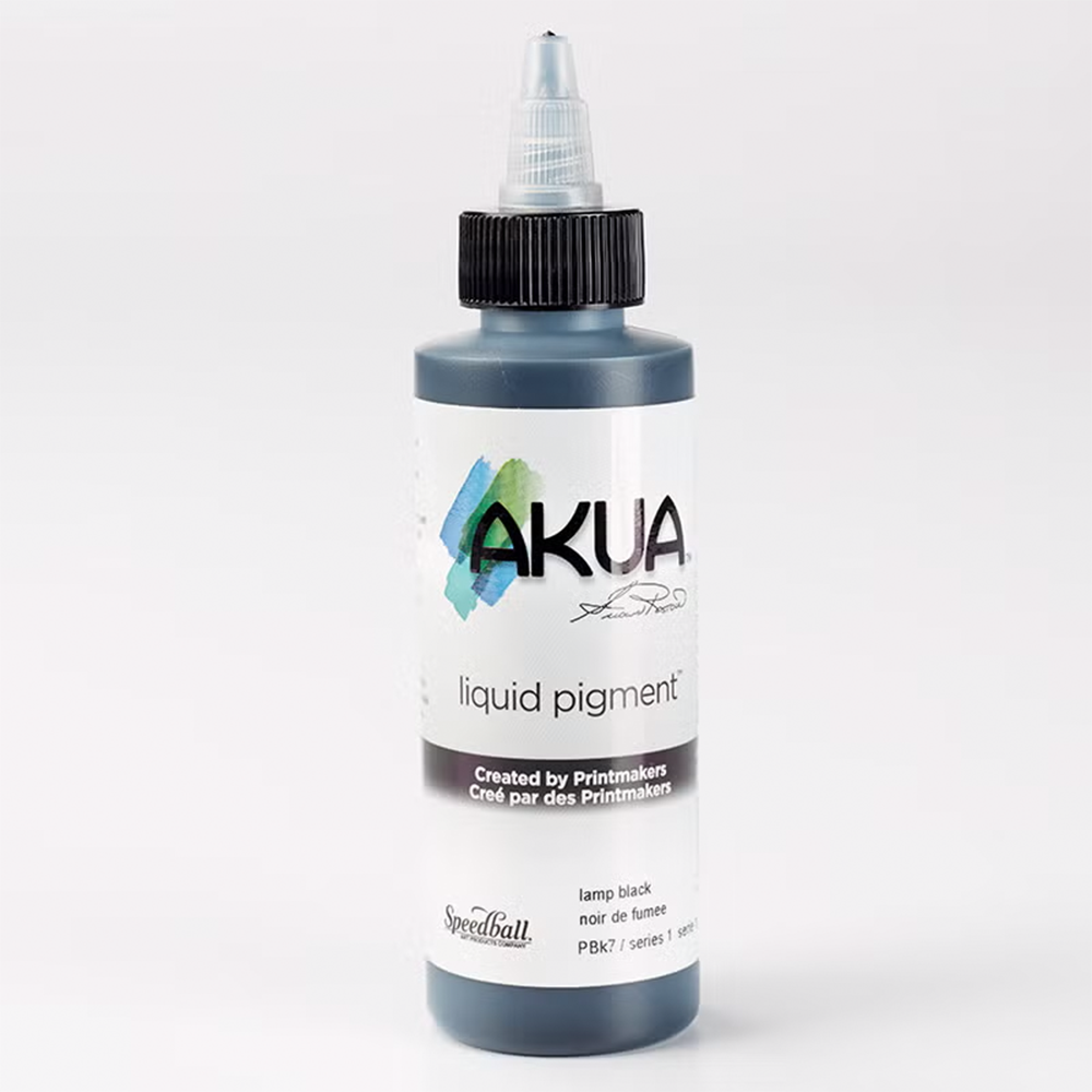 A bottle of Black Akua Liquid Pigment Ink for monoprinting on a white background 