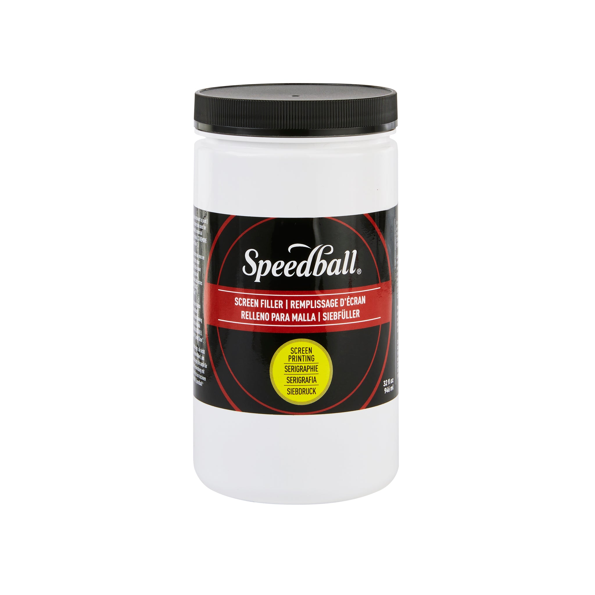 White container of Speedball Screen Filler with black lid and Speedball label on a white background