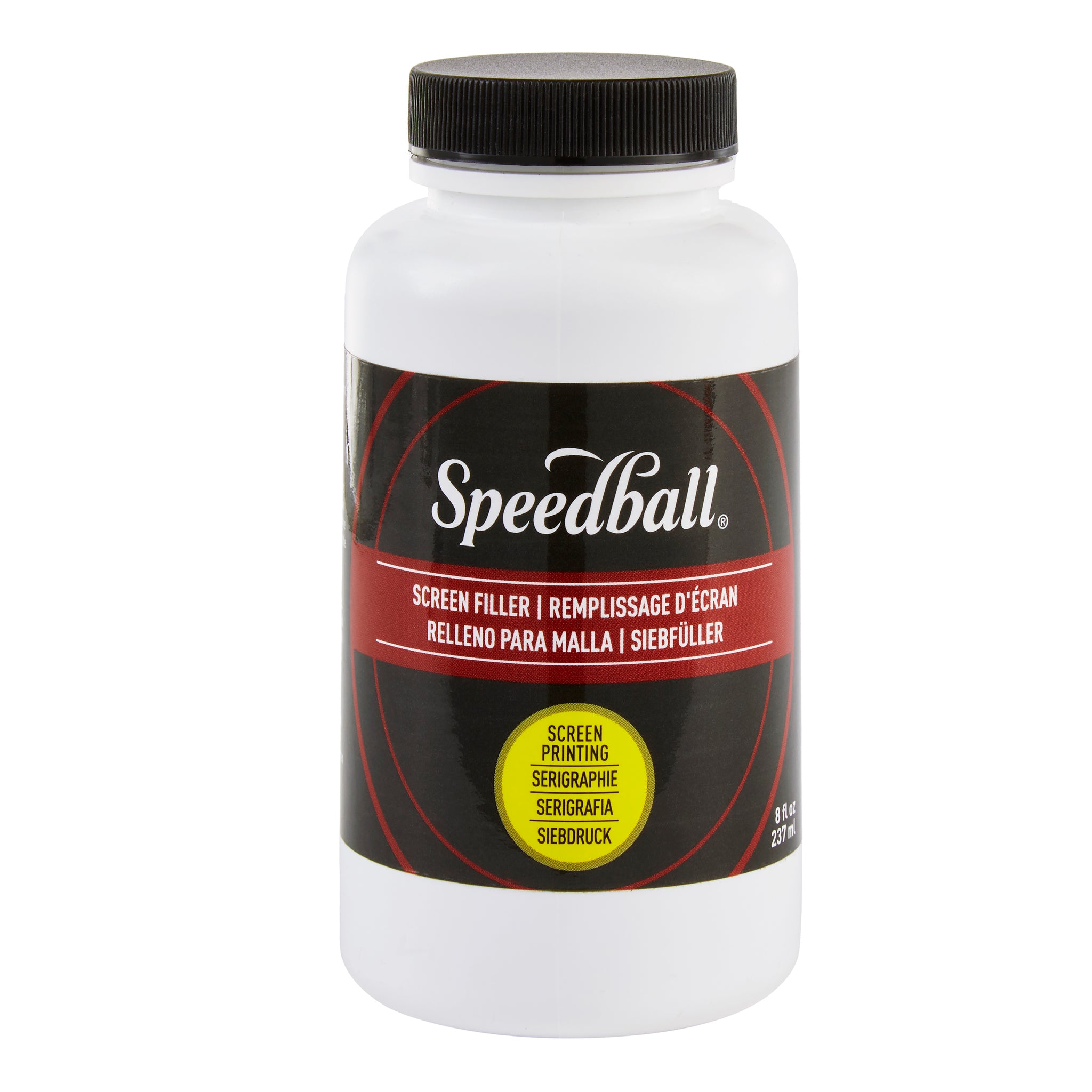 White container of Speedball Screen Filler with black lid and Speedball label on a white background
