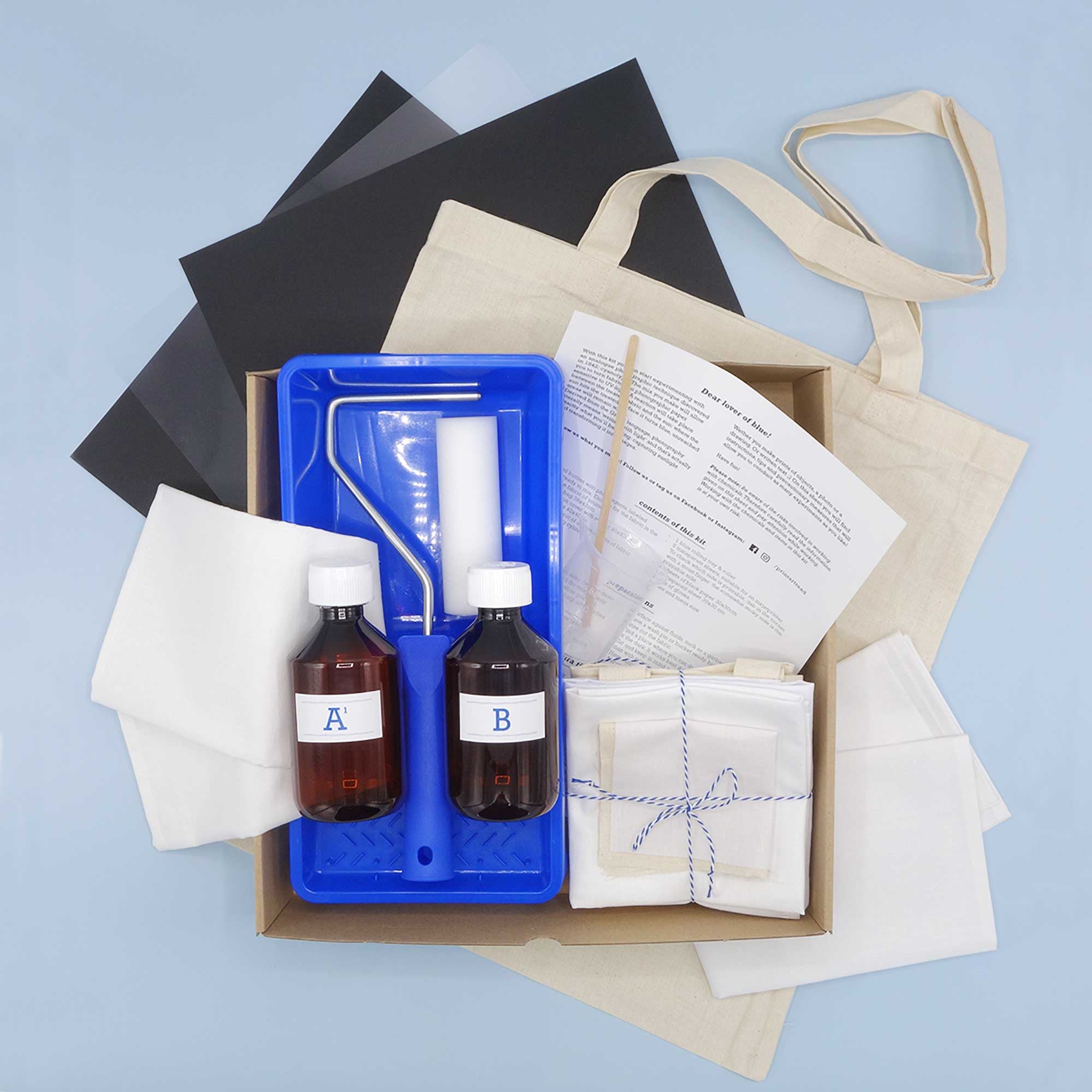 Contents of the Cyanotype Fabric Kit 