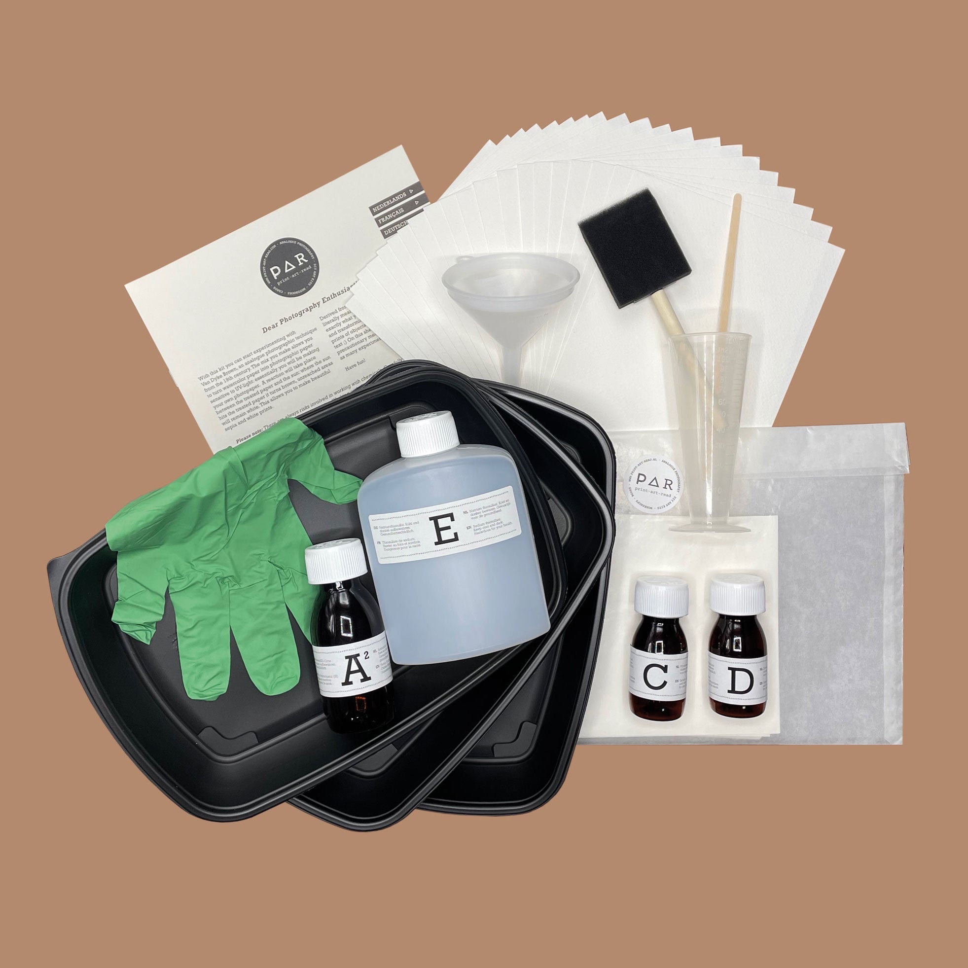 All materials provided in the Van Dyke Paper Kit 