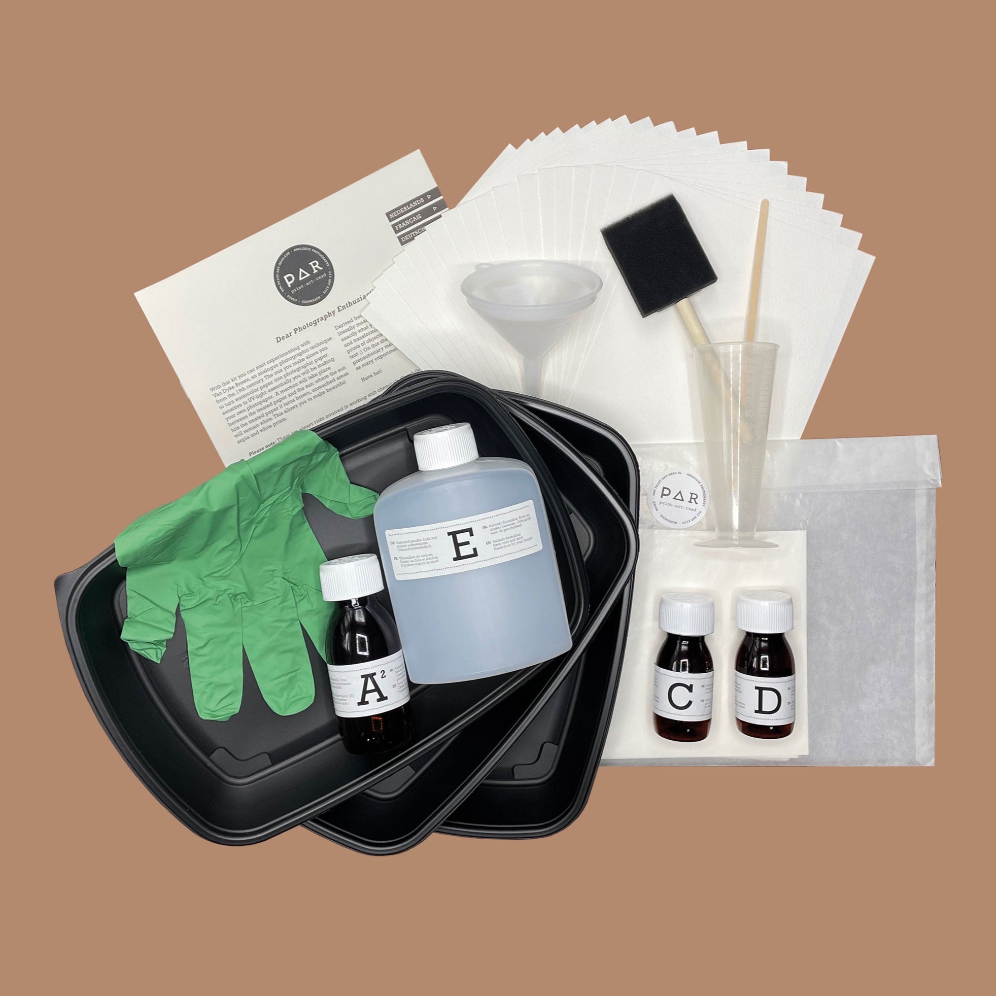 Van Dyke and Cyanotype Duo Paper Kit open and displaying Van Dyke materials