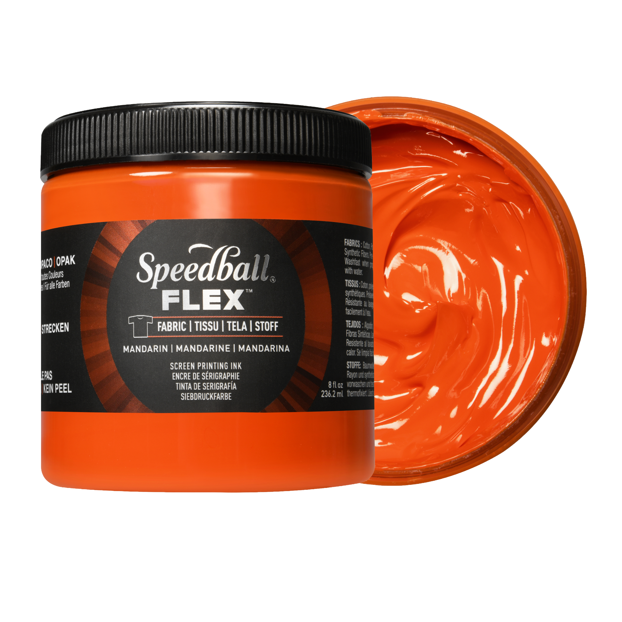 Orange Speedball Flex fabric ink jar with a swatch of orange ink on a white background