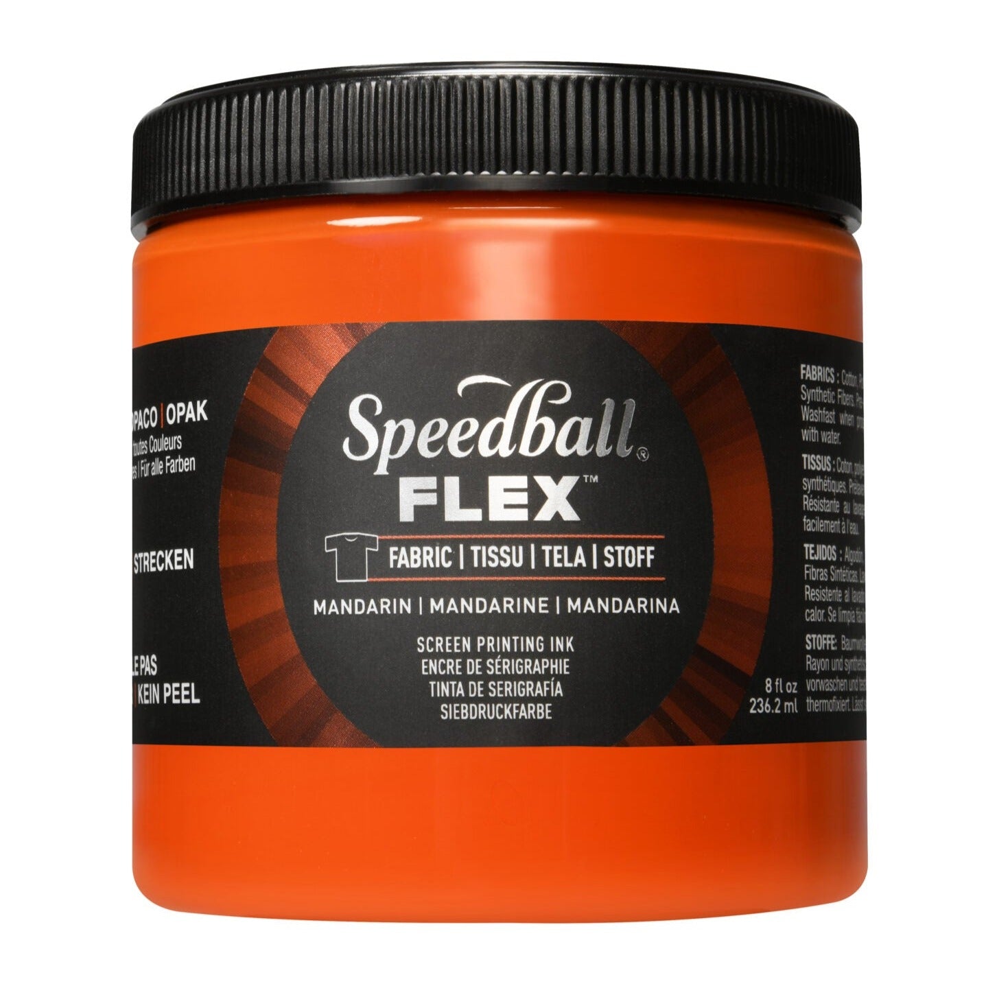 A jar of Speedball Flex Fabric Screen Printing Ink in a bright orange colour on a white background.