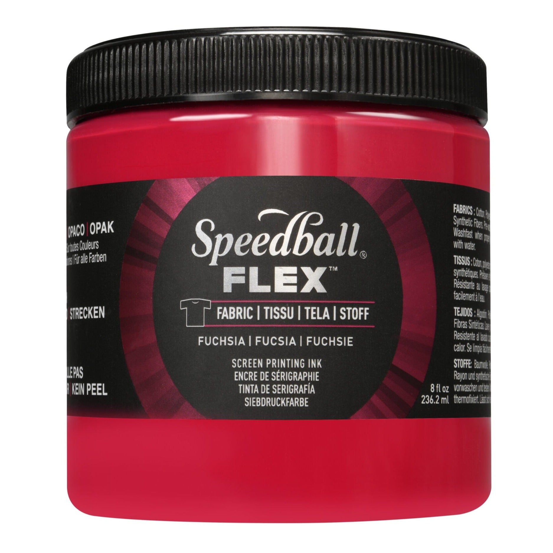 A jar of Speedball Flex Fabric Screen Printing Ink in a bright pink colour on a white background.