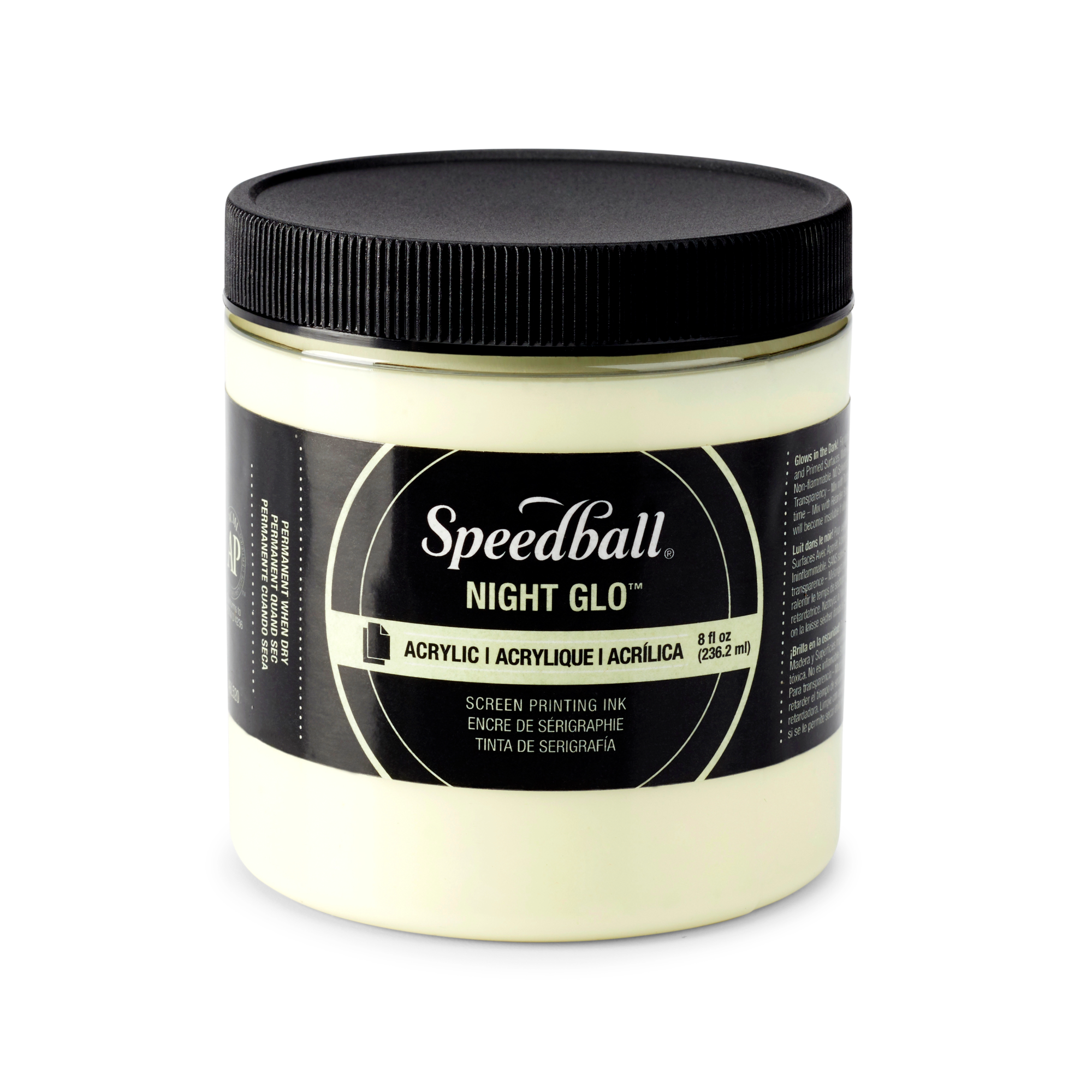 Speedball Night Glo acrylic screen printing ink tub on a white background