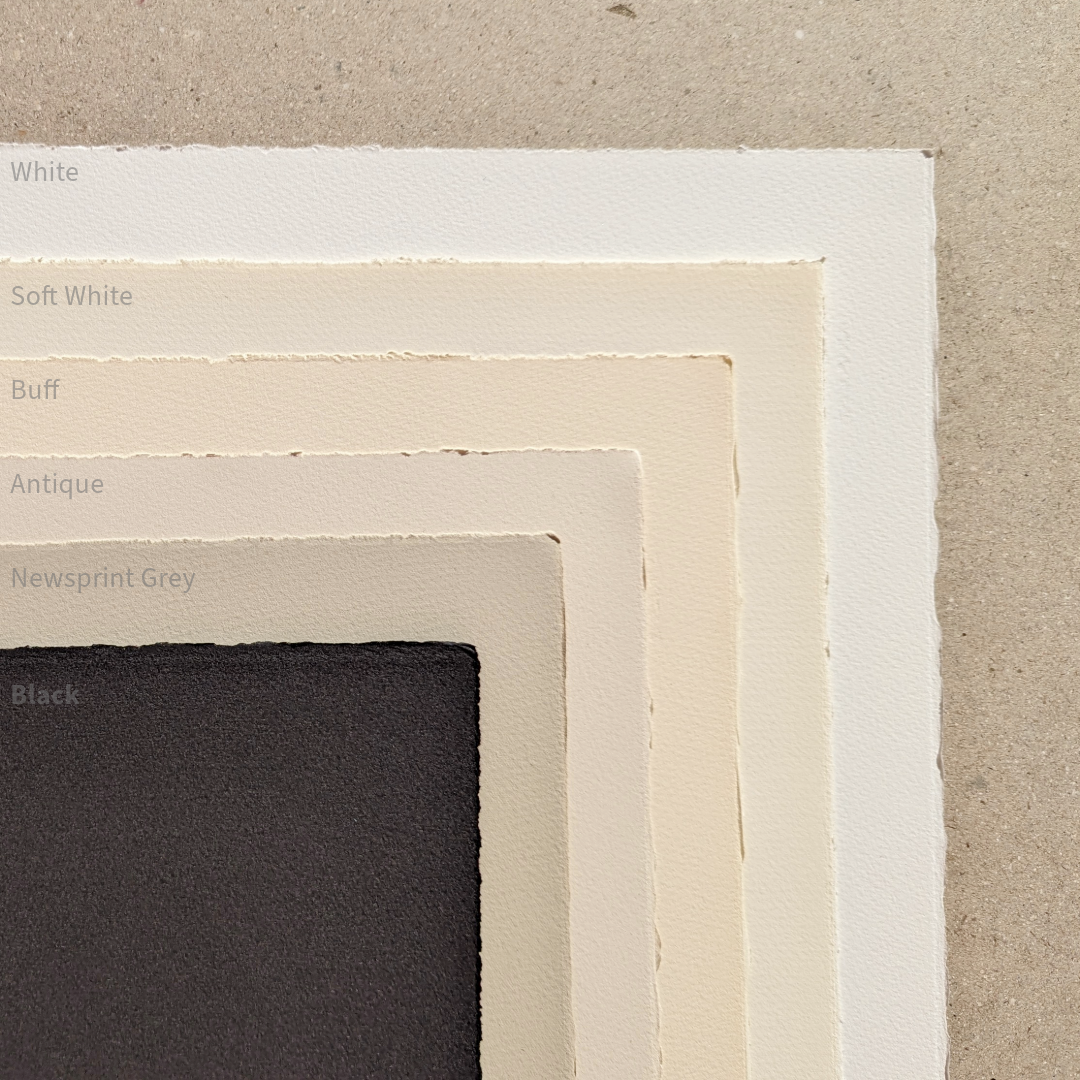 A selection of Somerset Velvet paper samples in various colors, showing the texture and edges of the paper.