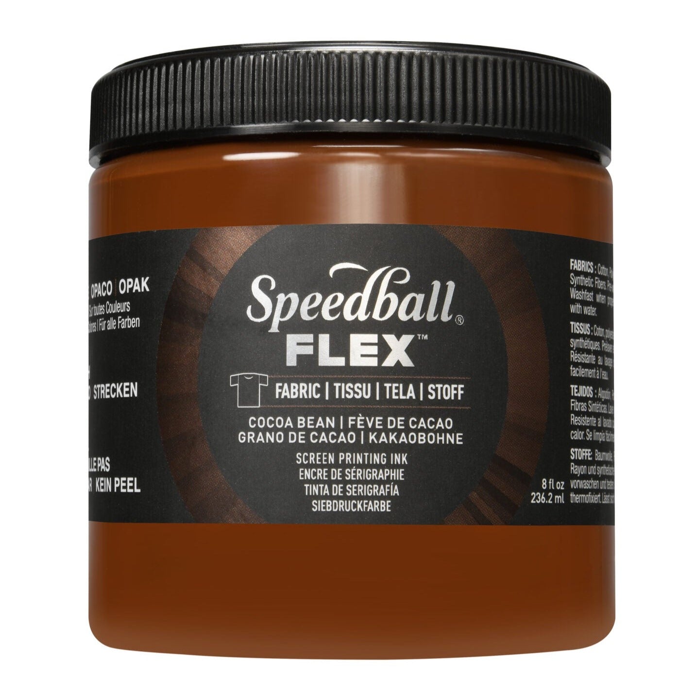 A jar of Speedball Flex Fabric Screen Printing Ink in a brown colour on a white background.