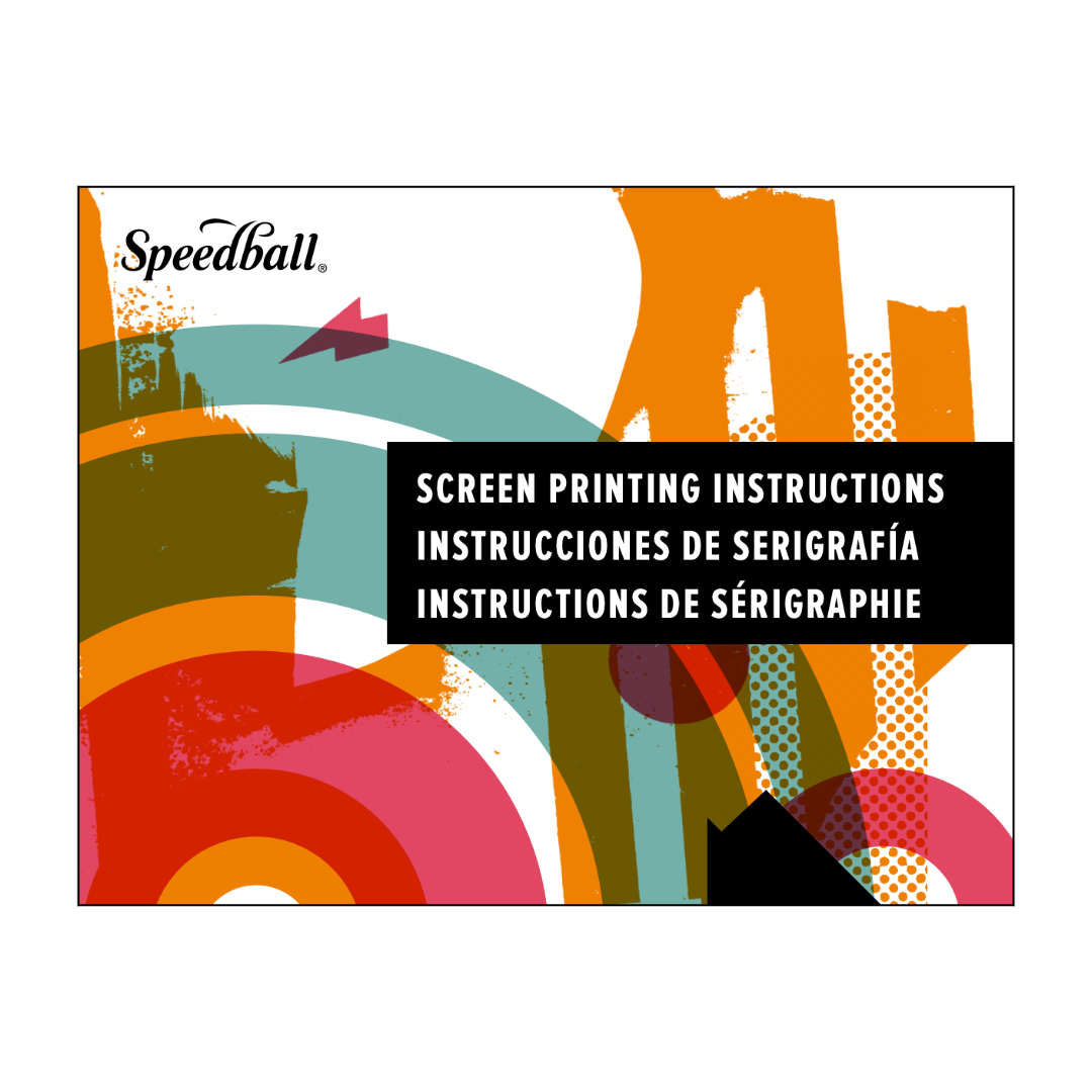 A booklet cover for Speedball Screen Printing Instructions with a colorful, abstract design.