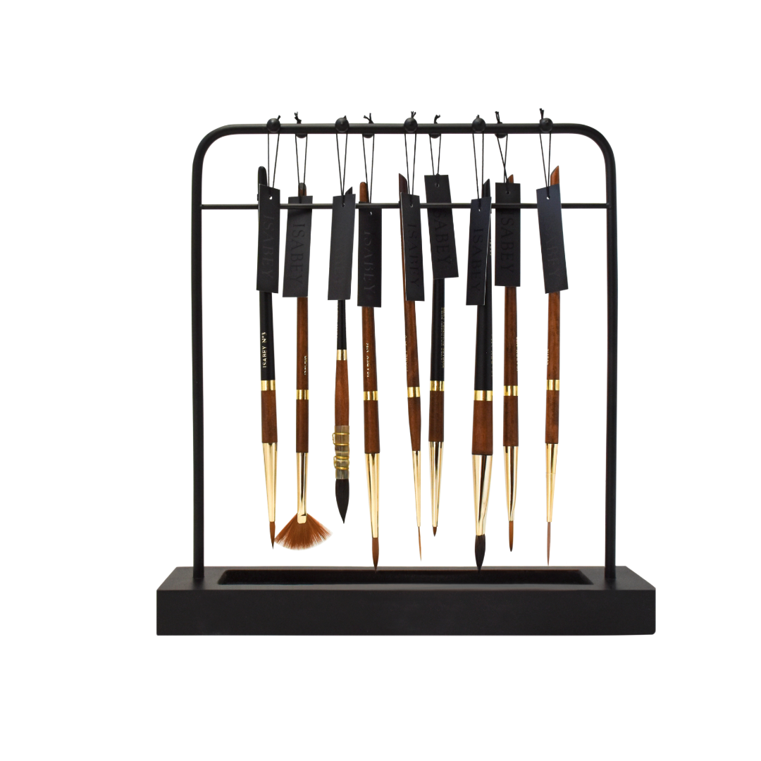 Isabey Wire rack on blackwood stand to hang 9 Isabey brushes