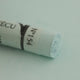 A close-up of a white green Sennelier extra soft pastel. on the same coloured background, with the colour information printed on the paper wrap.